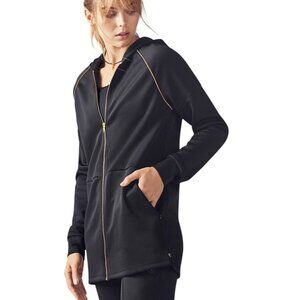 Fabletics Black Zip-Up Hoodie Jacket W/ Pockets & Gold Accents 3X Polyester/Elas
